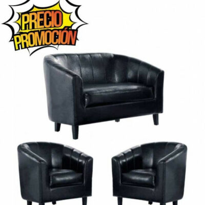 Juego de sala Tempo Sofa set de 2, cuero y madera, elegante