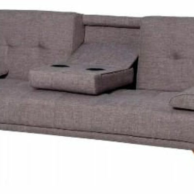 SOFA CAMA CON SOPORTE DE VASOS PARA CINE, PATAS DE MADERA, GRIS