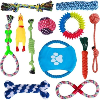 Set de 12 juguetes masticables para mascotas
