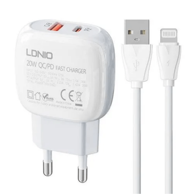 Cargador Ldnio A1204Q, QC 3.0, 18W, CABLE SAMSUNG, USB, CARGA RAPIDA LIGHTINING