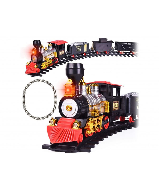 Juguete, tren con vagones, carros, luces y musical