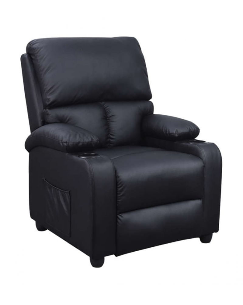Sillon Sofá reclinable Santos de cuero, elegante negro