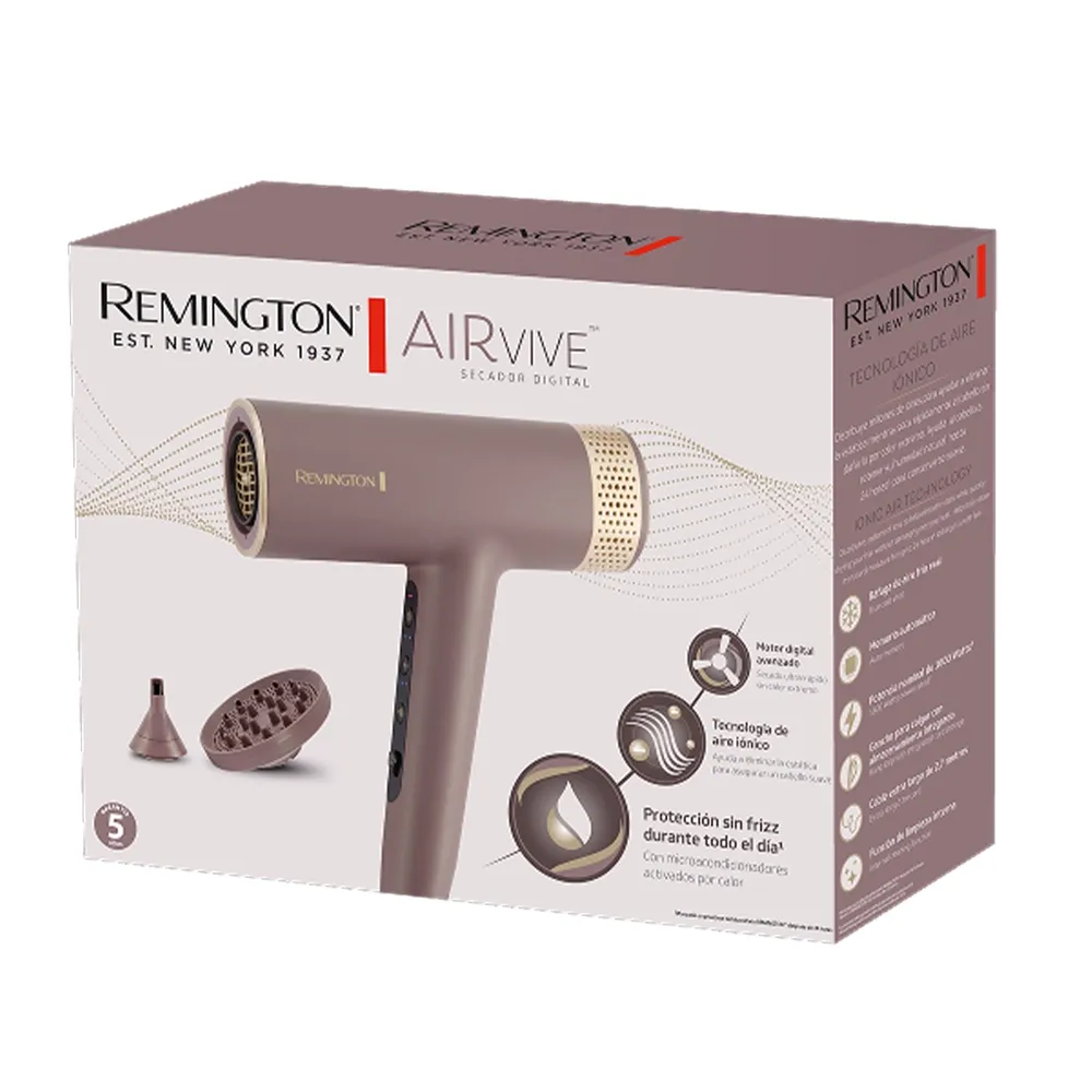 SECADOR DE CABELLO REMINGTON AIRvive  SECADO ULTRA RAPIDO 12 COMBINACIONES  PURPURA-GRIS