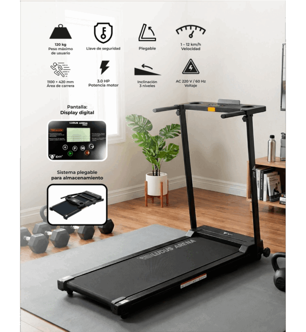 CAMINADORA LUDUS ARENA X2AC | Operación manual 110 V 136 kg soportados Plegable Caminadora ENV Ludus Arena X2AC