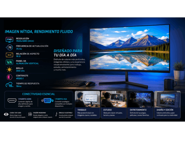 Monitor ENV TECH FLAT FHD VA 75Hz | 1920x1080, 16:9, 300 nits, 4000:1, 16 ms Monitor ENV TECH FLAT FHD VA 75Hz