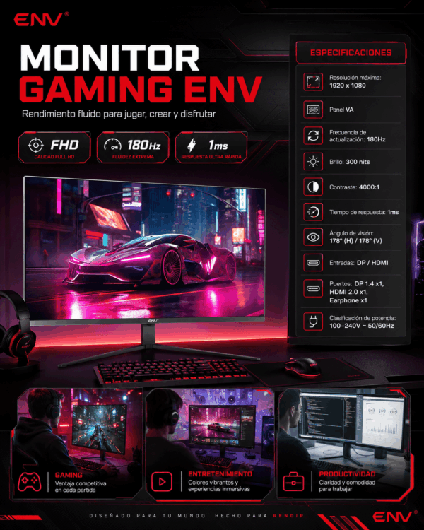 1EENV1886_POST.png Monitor ENV Gaming FHD IPS 144Hz | 24 pulgadas 1920x1080 HD 300 nits 4000:1 Monitor ENV 24” Gaming FHD IPS 144Hz