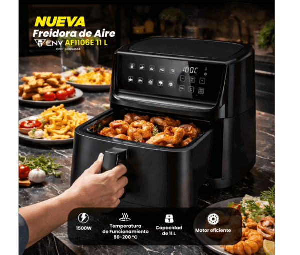 Freidora de aire ENV AF1106E 11 litros 1500 W 80°C - 200°C con superficie antiadherente Freidora de Aire ENV AF1106E 11L
