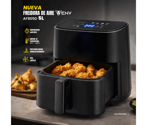 Freidora de aire ENV AF805D 5 L | 80 °C a 200 °C, 321 mm de altura, 270 mm de ancho, 326 mm de largo Freidora de Aire ENV AF805D 5L