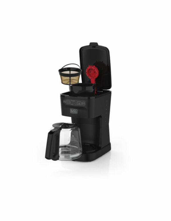 CAFETERA BLACK DECKER-12 TAZAS-SISTEMA VORTEX-BOTON ENCENDIDO Y APAGADO-NEGRA