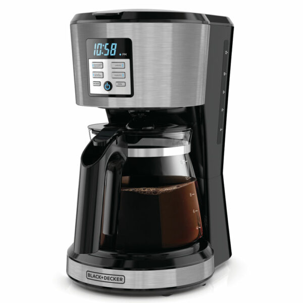 CAFETERA BLACK DECKER 12 TAZAS PROGRAMABLE DIGITAL CON JARRA DE VIDRIO NEGRA