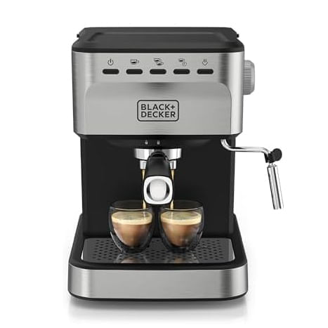 CAFETERA EXPRESO-CAPUCHINO-LATE-AMERICANO BLACK DECKER 1100W 20 BARES 1.5LTS ACERO INOX. NEGRO
