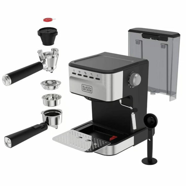 CAFETERA EXPRESO-CAPUCHINO-LATE-AMERICANO BLACK DECKER 1100W 20 BARES 1.5LTS ACERO INOX. NEGRO