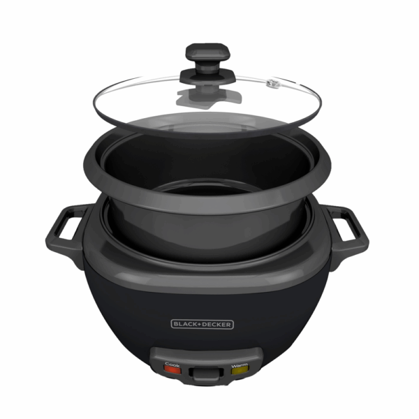 OLLA ARROCERA BLACK DECKER CAPACIDAD 7 TZS CRUDAS 14 TZS COCIDAS 1,2 LTS TAPA VIDRIO MULTIUSOS NEGRA