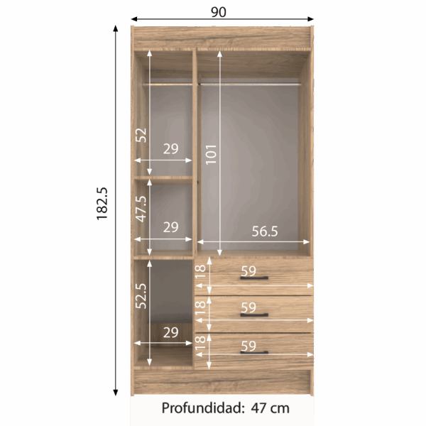 ARMARIO NEO / 3 PUERTAS / 3 CAJONES