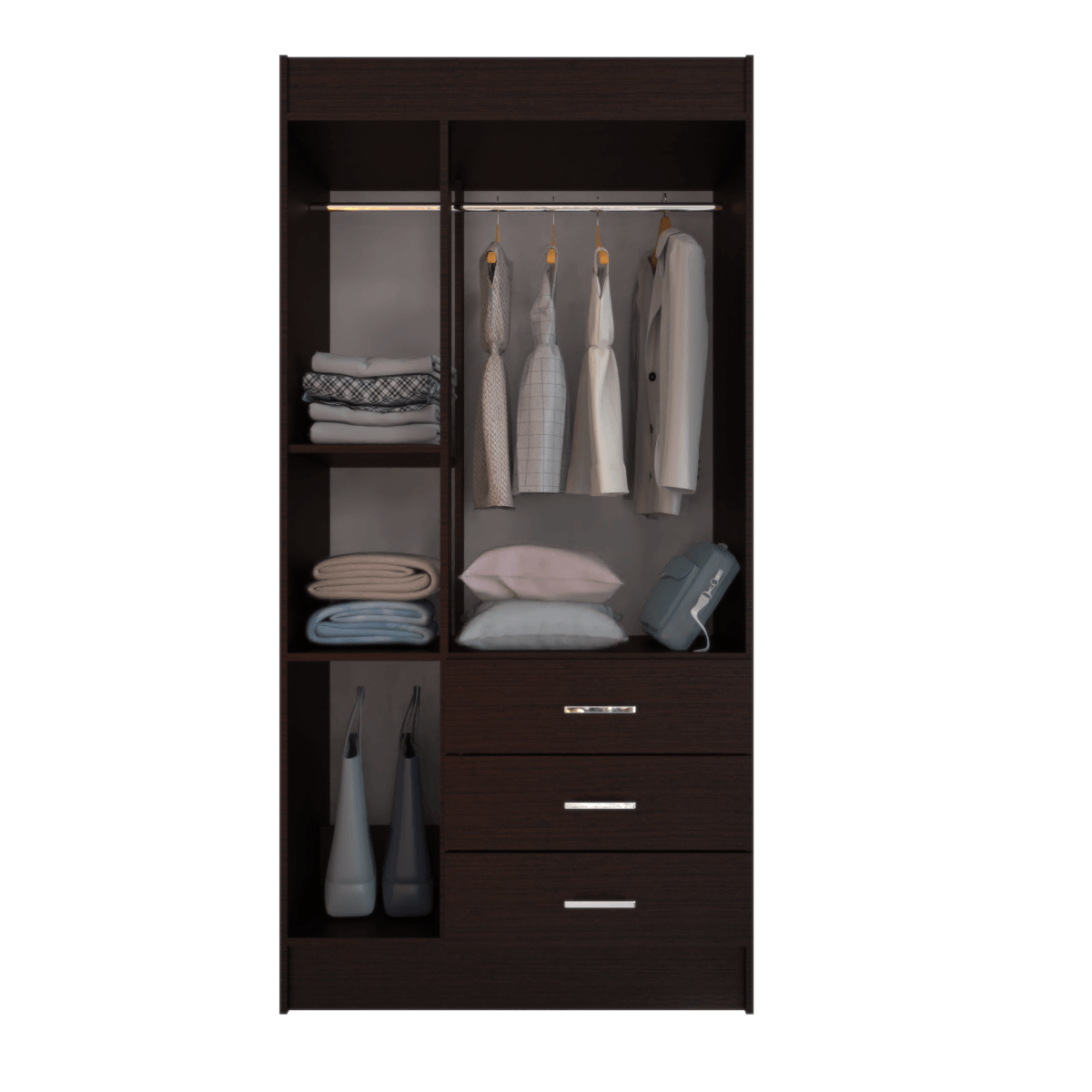 D33A090W_2.png ARMARIO NEO / 3 PUERTAS / 3 CAJONES Armario neo wengué 3 puertas/ 3 cajones Mueblefacil