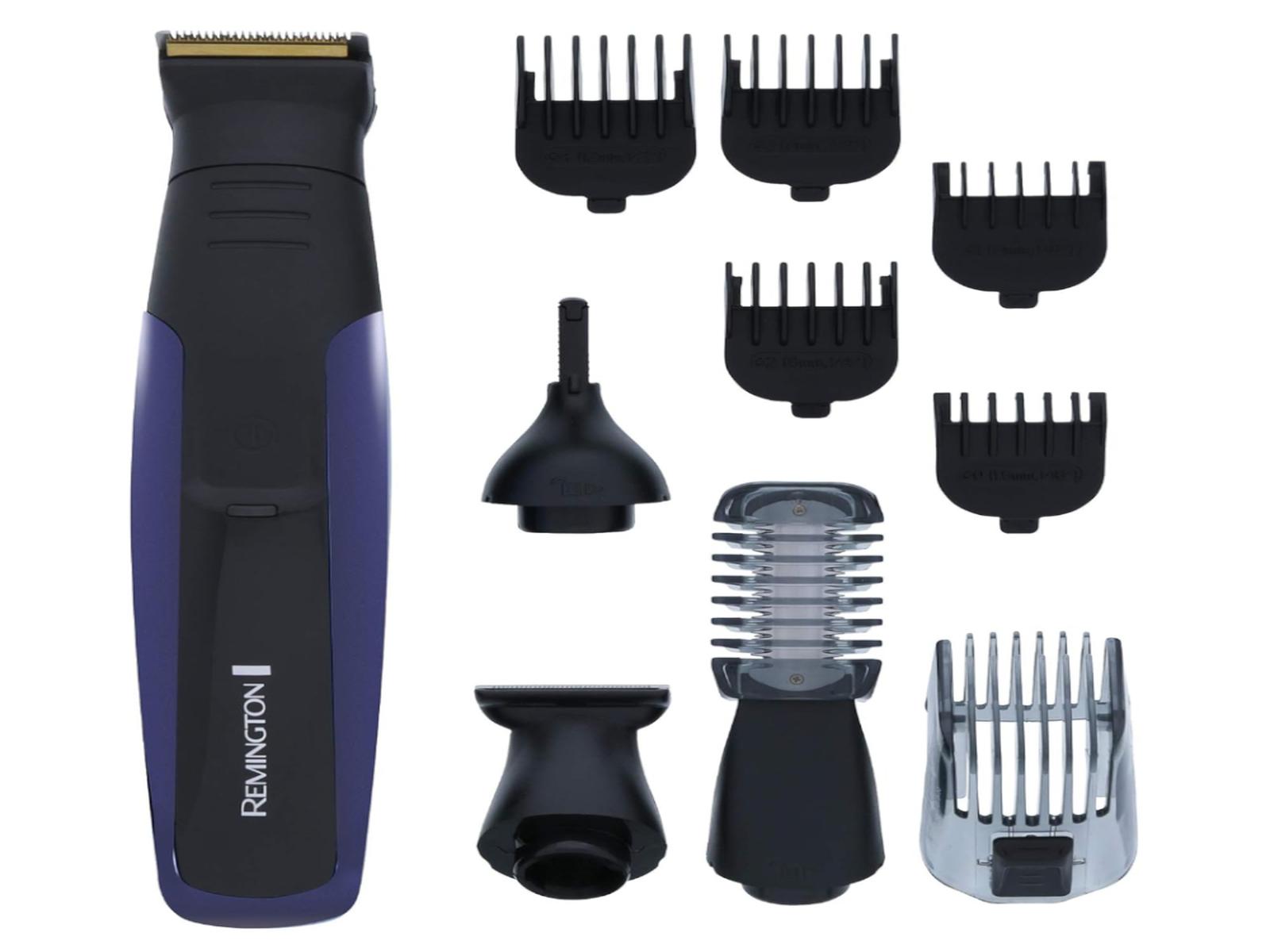 RECORTADORA TODO EN 1 REMINGTON RECARGABLE 10 PCS CUCHILLAS TITANIO NEGRA-AZUL