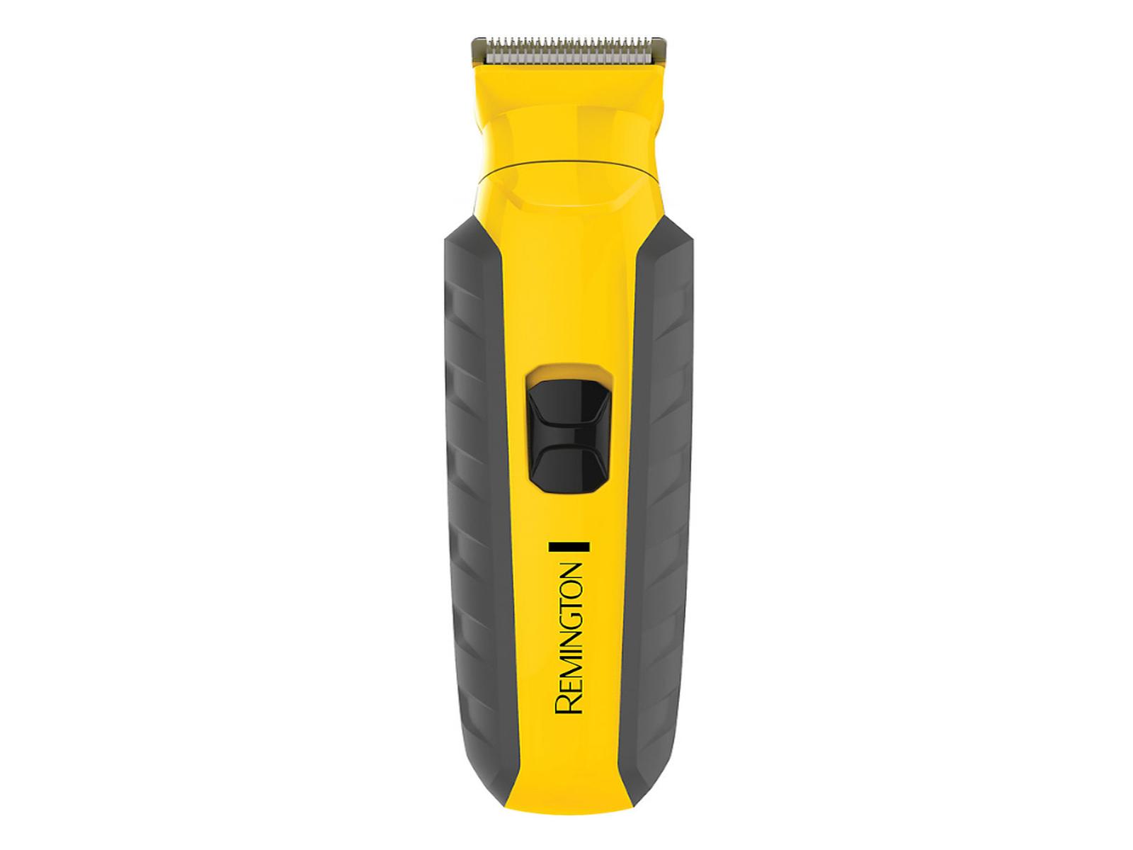 RECORTADORA TODO EN 1 REMINGTON INDESTRUCTIBLE RECARGABLE CUCHILLAS ACERO INOX. AMARILLA