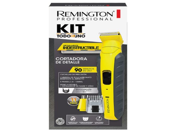 RECORTADORA TODO EN 1 REMINGTON INDESTRUCTIBLE RECARGABLE CUCHILLAS ACERO INOX. AMARILLA