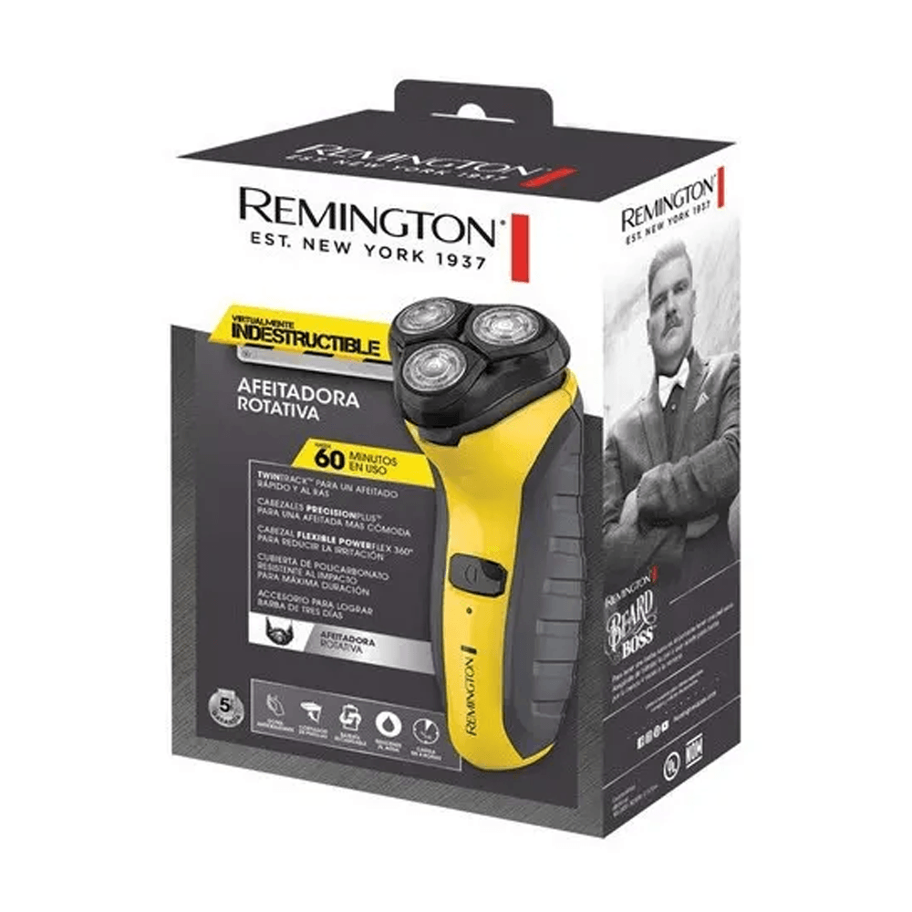AFEITADORA RECARGABLE REMINGTON INDESTRUCTIBLE ROTATIVA INALAMBRICA 60MIN AMARILLA