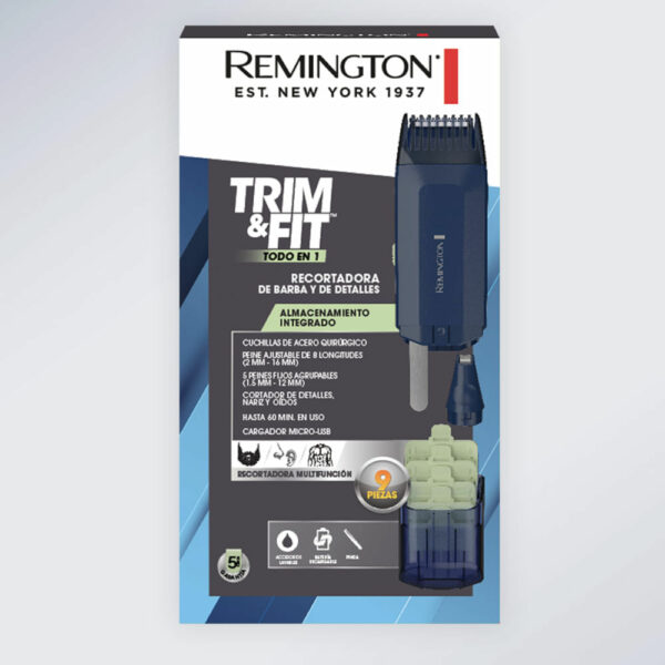 RECORTADORA TODO EN 1 REMINGTON TRIM FIT MULTIFUNCION RECARGABLE 9 PIEZAS AZUL