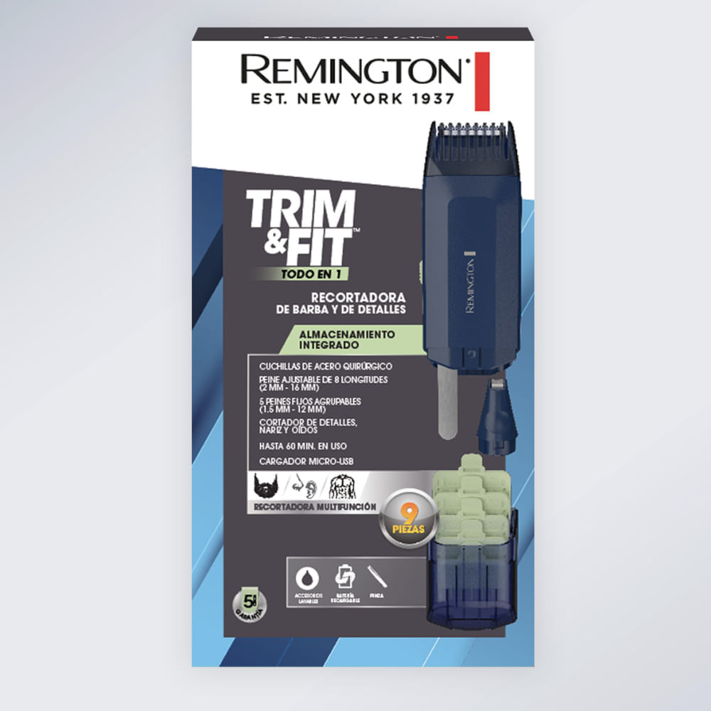 RECORTADORA TODO EN 1 REMINGTON TRIM FIT MULTIFUNCION RECARGABLE 9 PIEZAS AZUL