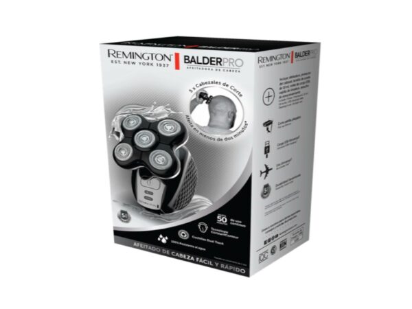 AFEITADORA RECARGABLE REMINGTON BALDER PRO 5 CABEZAS ROTATIVA INALAMBRICA 50MIN PARA CABEZA NEGRA