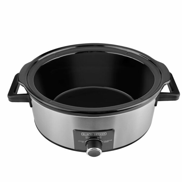 OLLA DE COCCION LENTA BLACK DECKER CAPACIDAD 7LTS 3 AJUSTES 320W PERILLA TAPA VIDRIO SYLVER