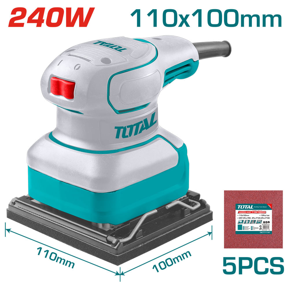 UTF2241108.jpg Lijadora Ind. Orbital 240W 110X100mm 14000rpm incl. 5pcs hojas lija Super TOTAL Lijadora Ind