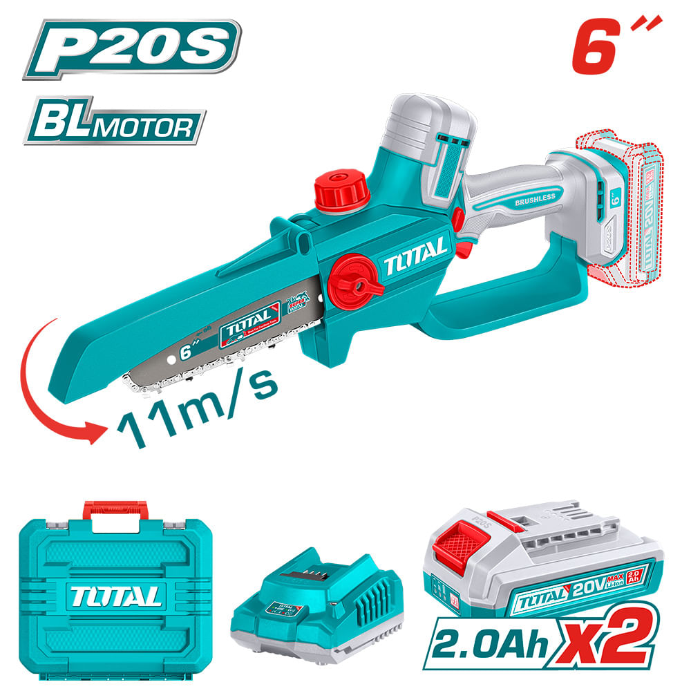 UTGSLI20662.jpg Motosierra Inal. Ind. 20V 6"; 11m/s; c/acces.; Incl. 2 bat. 2.0A y 1 carg.;SUPER TOTAL Motosierra Ind.