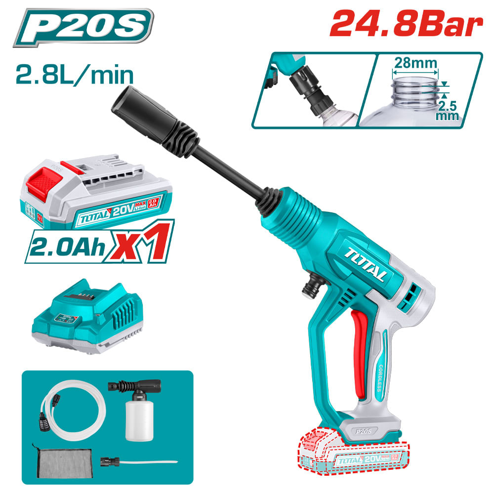 Hidrolavadora jet Inal. 20V 2.8L/min, incl.1 Bater.2.0 Ah y cargador SUPER TOTAL Hidrolavadora Jet