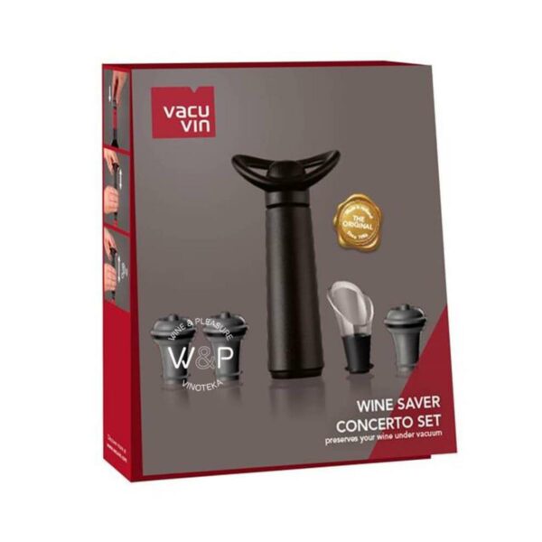 VV-9876606_2.jpg BOMBA AL VACIO VACU VIN CONCERTO 3 TAPONES 1 VERTIDOR DE VINO COLOR NEGRO