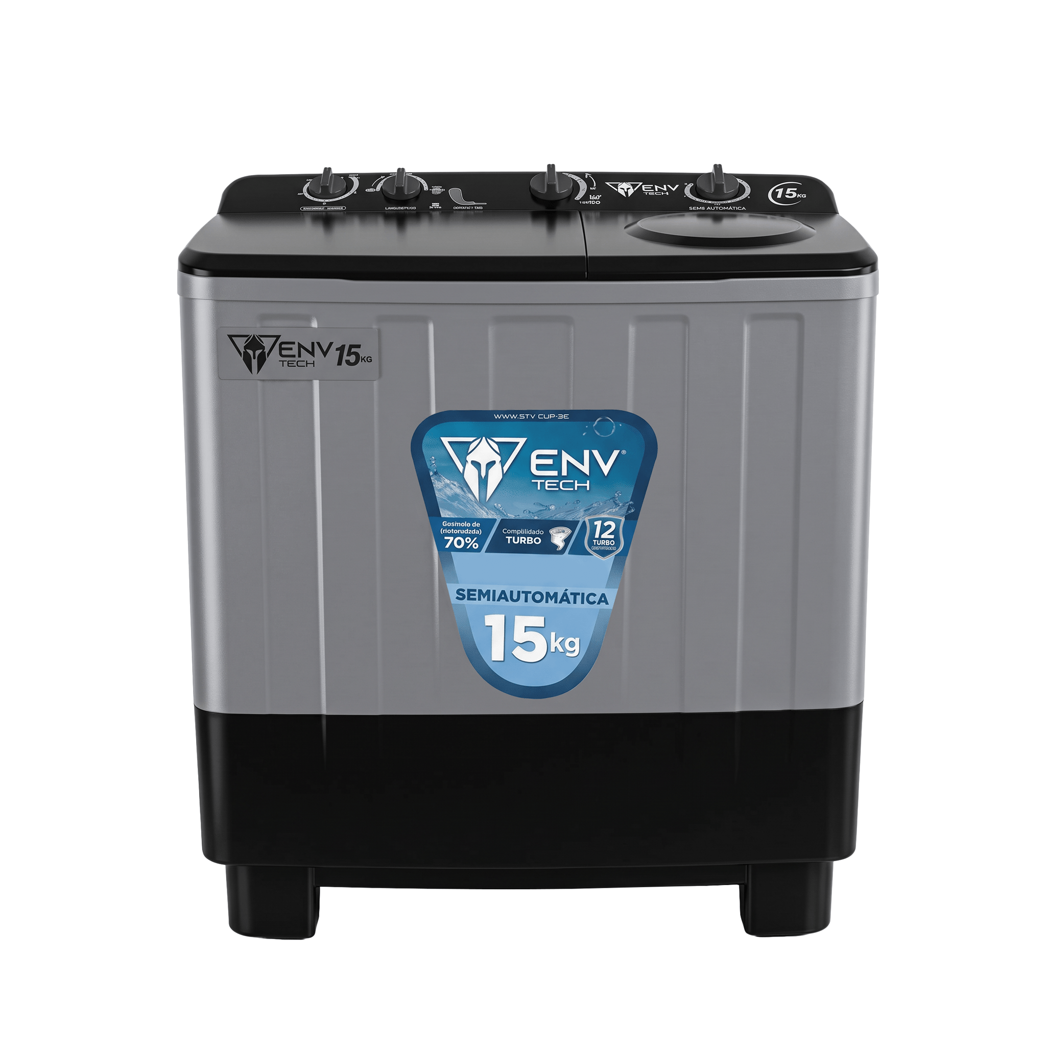 Lavadora Semiautomática ENV TECH 15 KG | Doble carga, Plástico, 110 V Lavadora Semiautomática ENV TECH 15KG