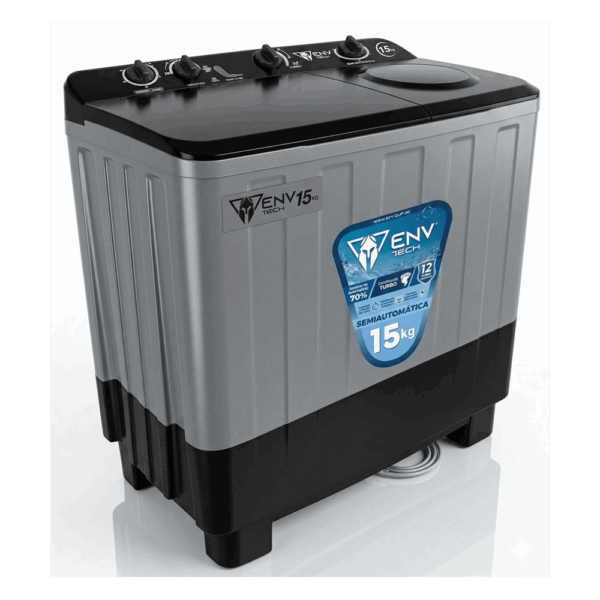 1HENV4586.png Lavadora Semiautomática ENV TECH 15 KG | Doble carga, Plástico, 110 V Lavadora Semiautomática ENV TECH 15KG