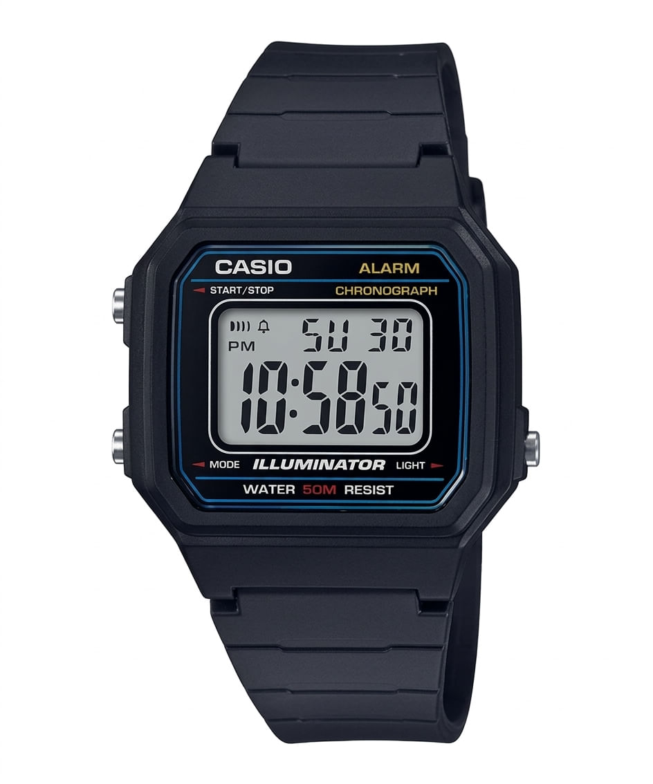 Reloj Casio W-217H-1AV Digital Negro Resistente al Agua 50 m con Luz LED
