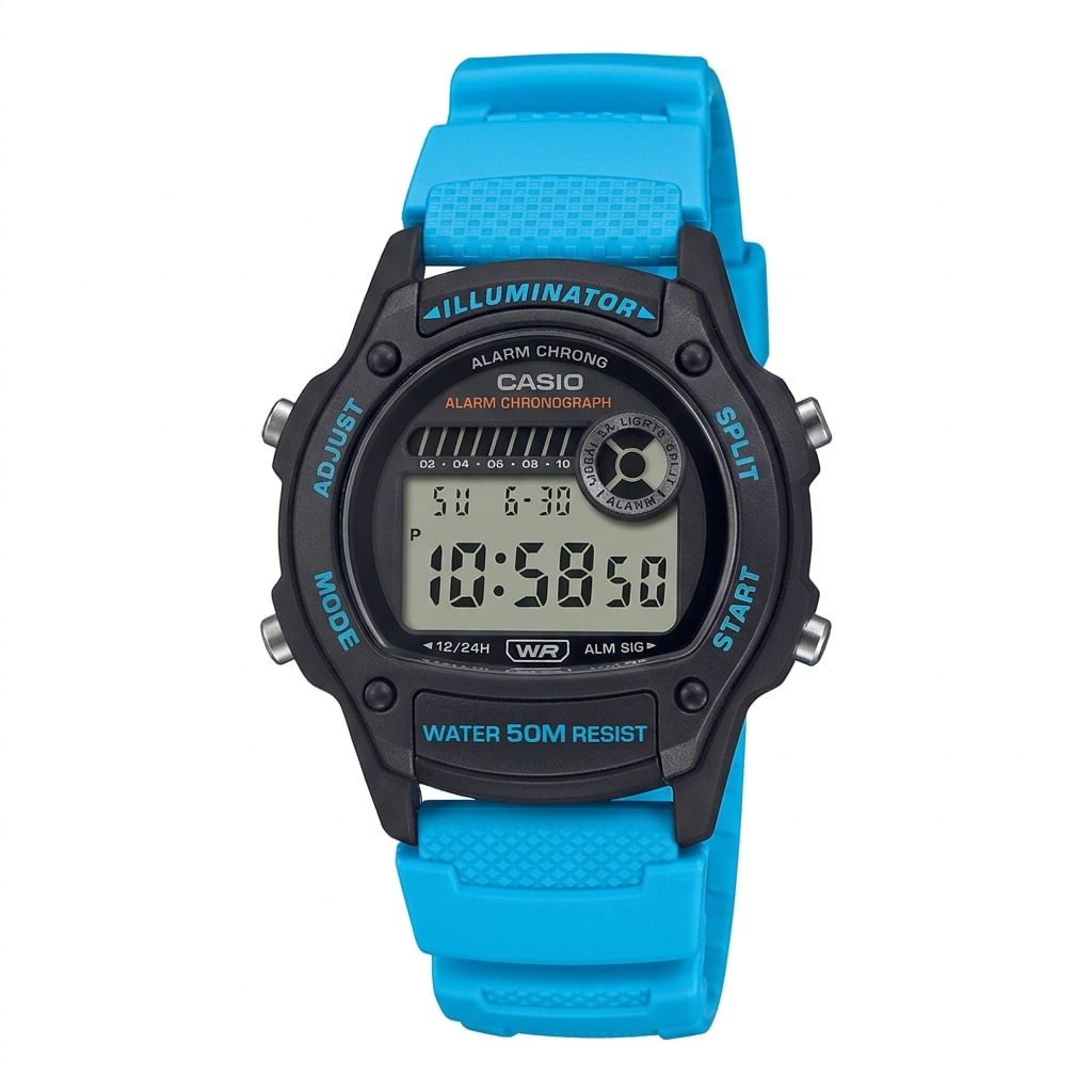 Reloj Casio W-219H-2AV Digital Azul Resistente al Agua 50 m con Luz LED